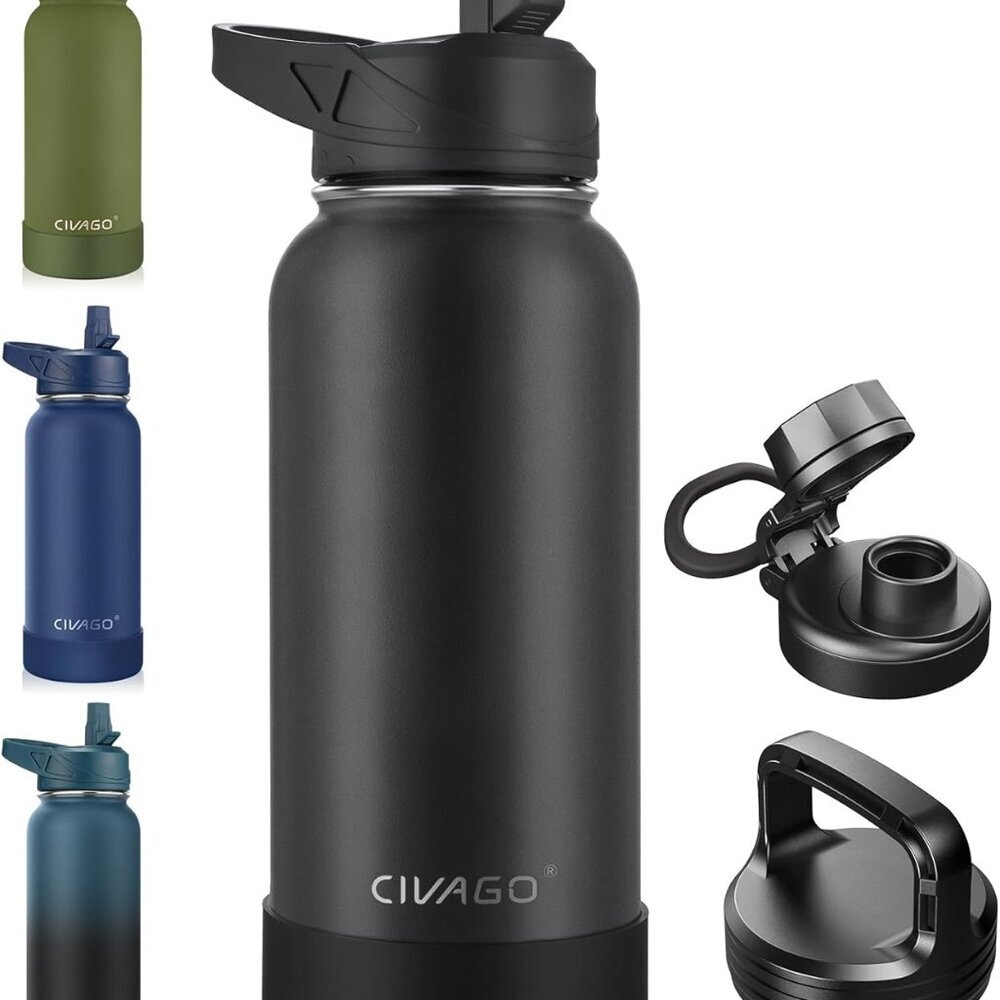 32 oz Insulated Water Bottle With Straw, Stainless Steel Sports Water Cup Flask